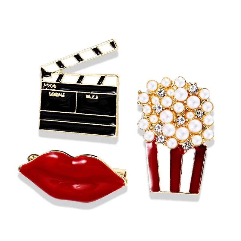 Muylinda Popcorn Red Lip Enamel Brooch Pin Badge Bag Buckle Pins Sweater Button Clip Accessories For Man Women