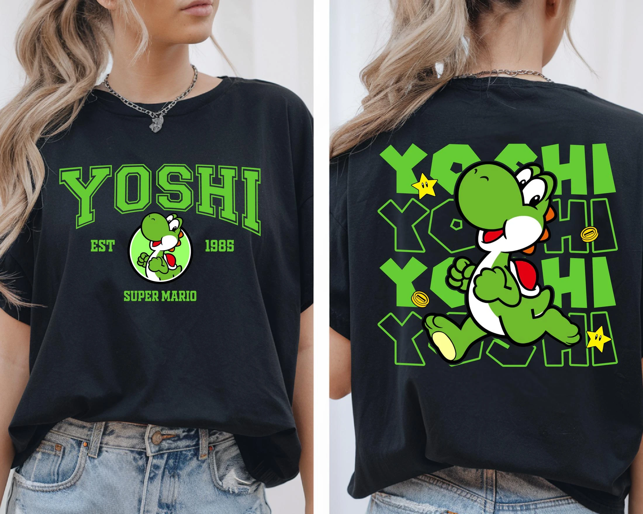 Image of Anime Super Mario Yoshi T-Shirt Mario Bowser Peach T-Shirt 2026 Sommer Neu Herren und Damen Baumwoll-T-Shirt im Y2K-Stil