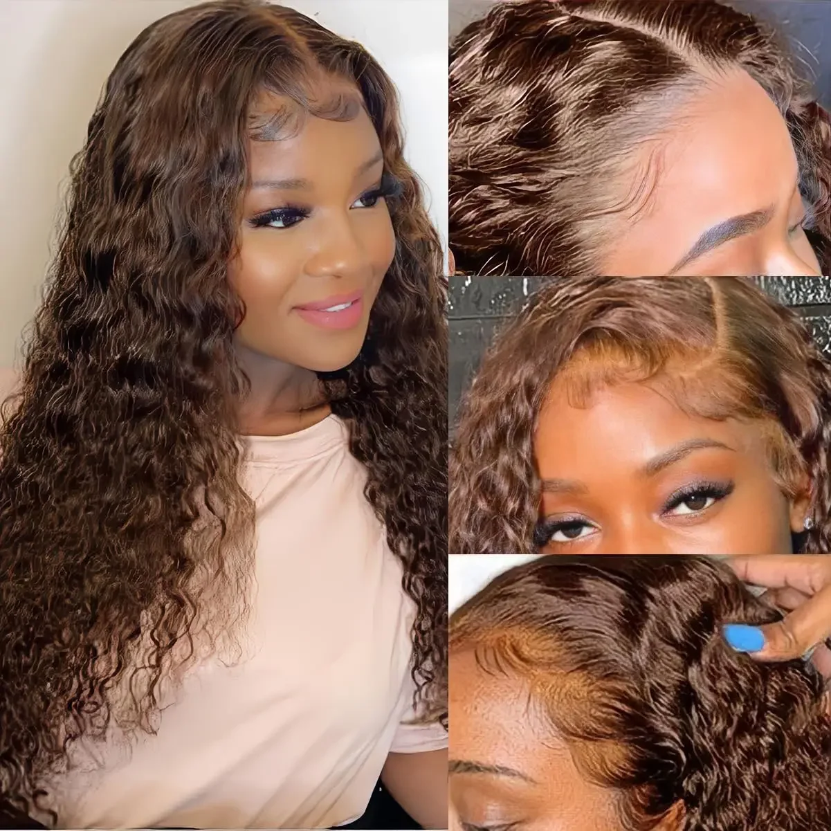 Chocolade Bruine Lace Front Pruik Deep Wave Frontale Pruik 13X4 Hd Lace Front Human Hair Pruiken Pre Geplukt Gekleurd Krullend Mensenhaar Pruik