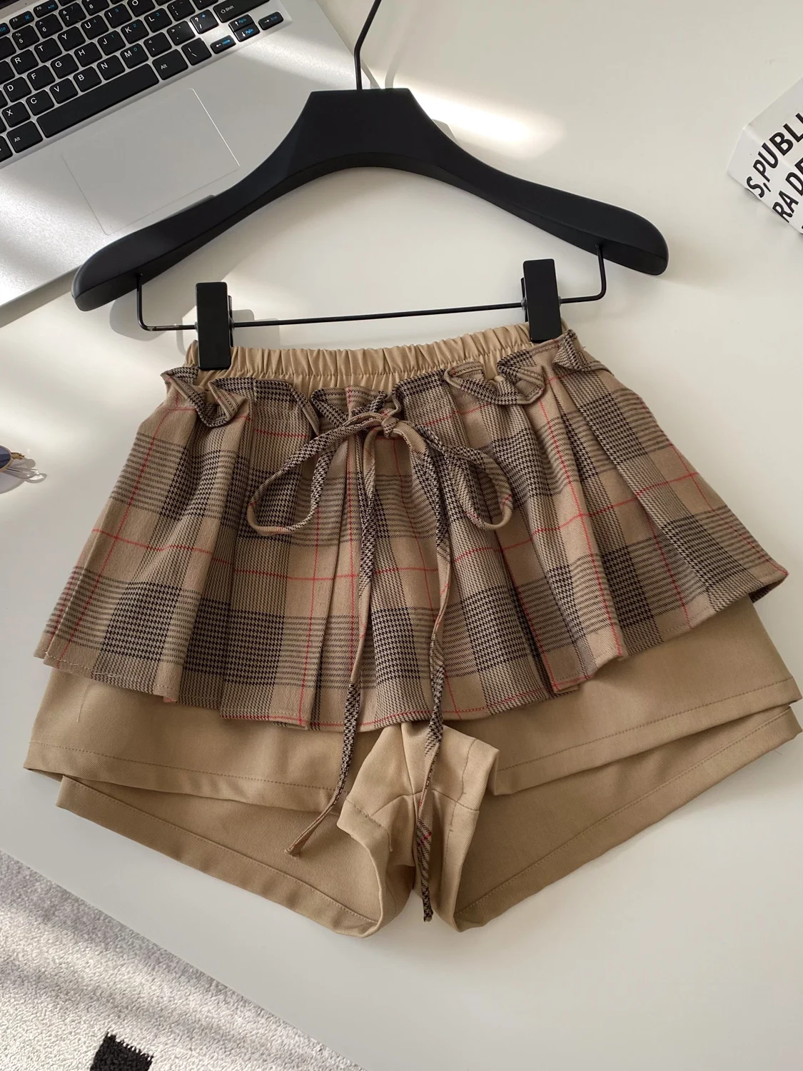 Simple Style Sport Plaid  Skirt Women Summer Korean Chic Design High Waist A-Line Short Skirt Pants Split Casual City Com...