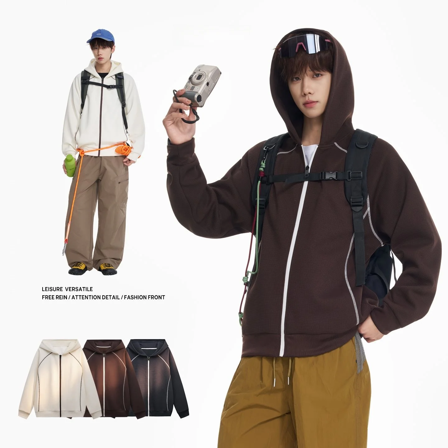 

Новый мужской кардиган свободного кроя с капюшоном, весна 2026, с глянцевой текстурой, дышащий, с длинными рукавами, из смесового полиэстера