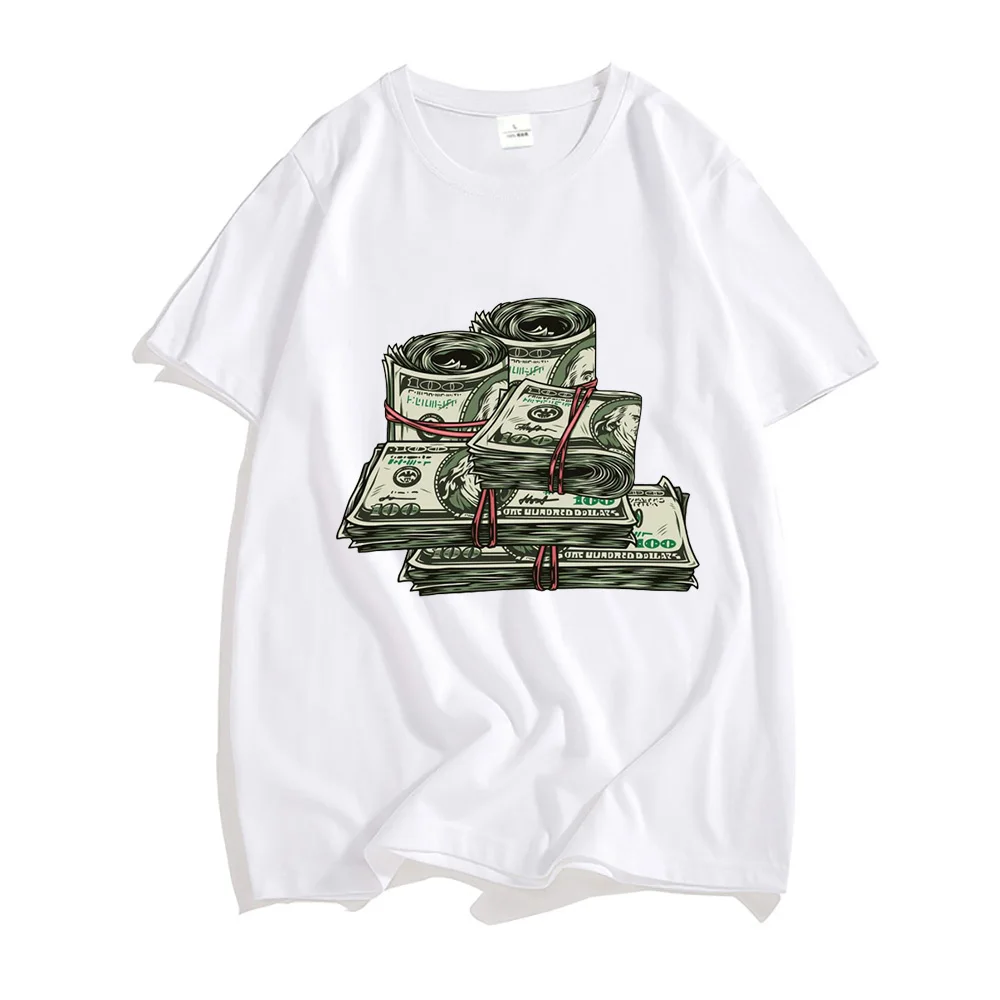 Money Roll 100 Hundred Dollar Tee-shirt Soft Mens 100% Cotton Tshirts High Quality Comfortable Casual T-shirt Short Sleeve Tops