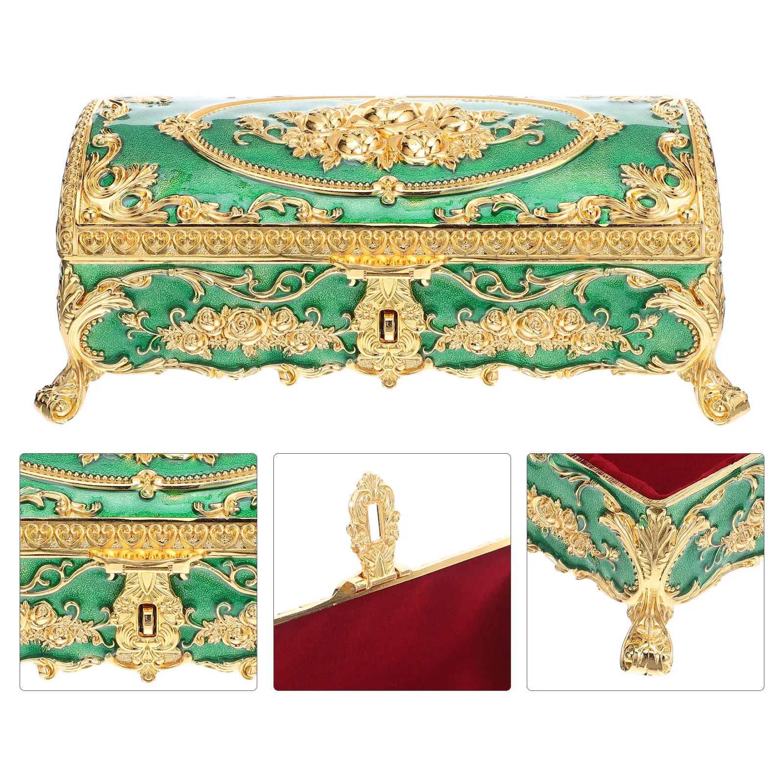 Vintage Jewelry Box European Style Footed Trinket Organizer Decorative Jewelry Storage Case for Dresser Vanity
