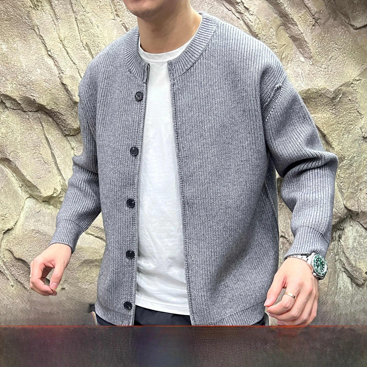 

Ele круглый вязаный кардиган на молнии для мужчин, модная осенняя одежда, удобный дышащий длинный свек, полиэфирное волокно