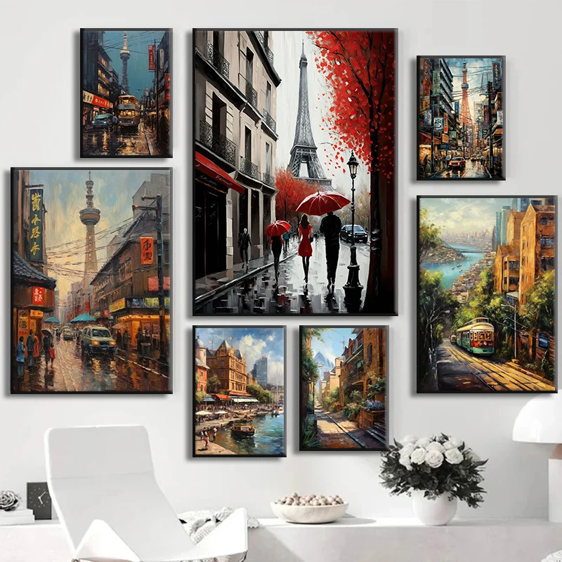 Modern Cityscape Poster Amsterdam London Istanbul Paris France New York Sydney Travel City Landscape Canvas Painting Home Decor
