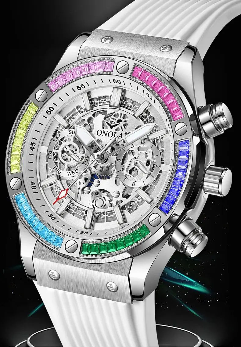 ONOLA Orologio meccanico automatico di lusso per orologi sportivi da uomo impermeabili Moda Arcobaleno Diamante AAA Orologi da polso Reloj 2023 Nuovo