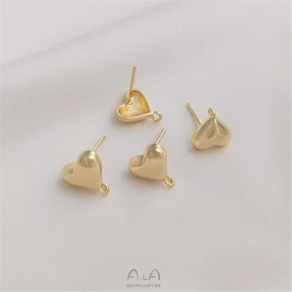 14K gold plated three-dimensional love shaped earrings with an opening 925 silver needle earrings diy earring material