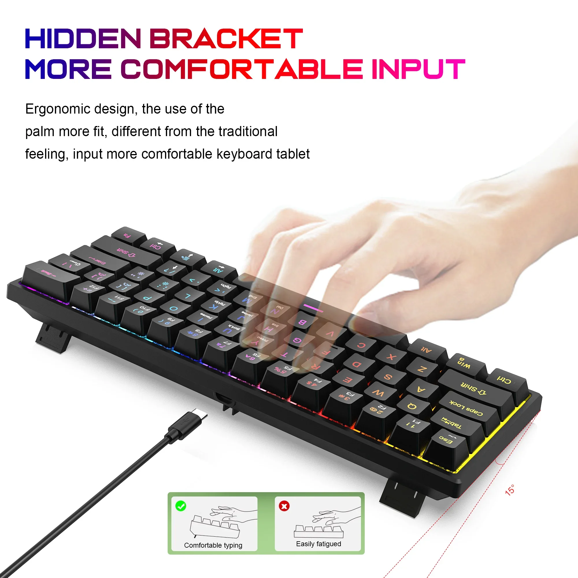 Keyboard Mekanis 61 Tombol Keyboard Gaming Berkabel Sumbu Cyan Keyboard Esports RGB Keyboard Ergonomis untuk PC Laptop Macbook