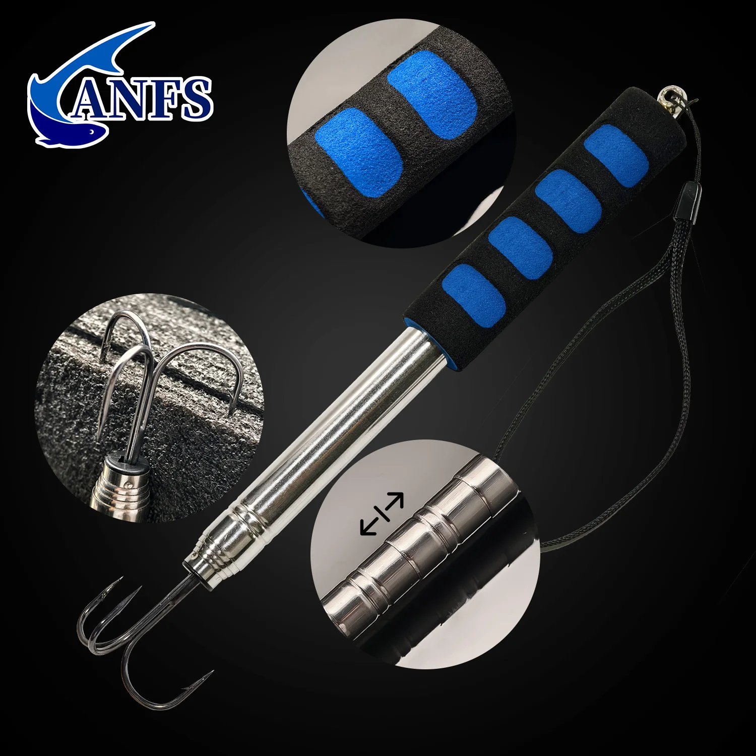ANFS 1 قطعة غاف صيد تلسكوبي مع خطاف ثلاثي من الفولاذ المقاوم للصدأ ومقبض EVA - مناسب لصيد الأسماك في المياه العذبة والمياه المالحة #3