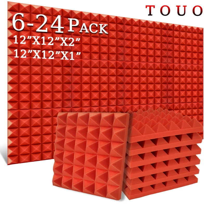 

TOUO 6-24 Pcs Acoustic Foam Sound Absorbing Foams Panels Drum Room Acoustic Treatment Pyramid High-Density Soundproof Material