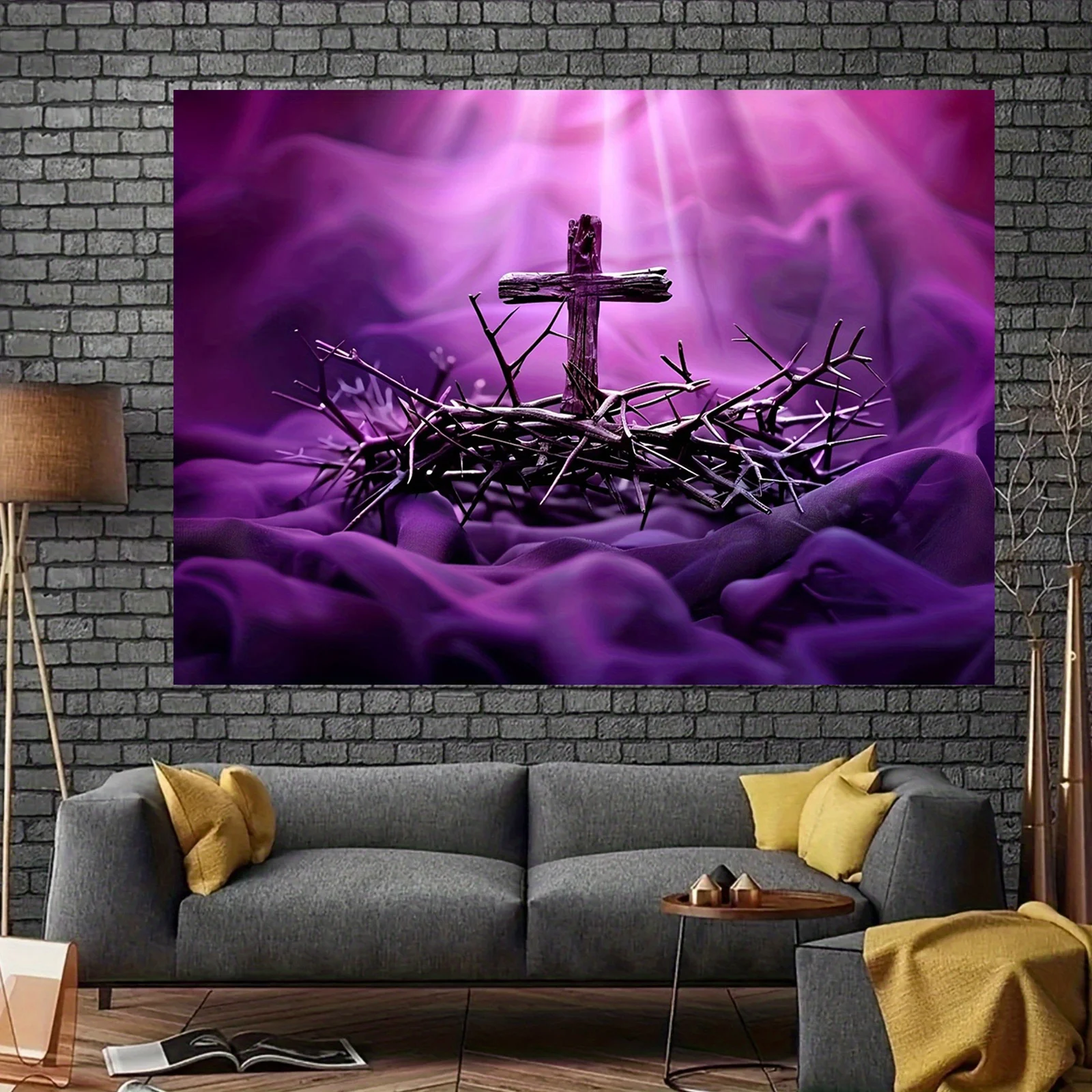 1-teiliger Kreuzszene-Hintergrund, religiöses Fotografie-Banner mit Krone aus Dornen und heiligem Licht