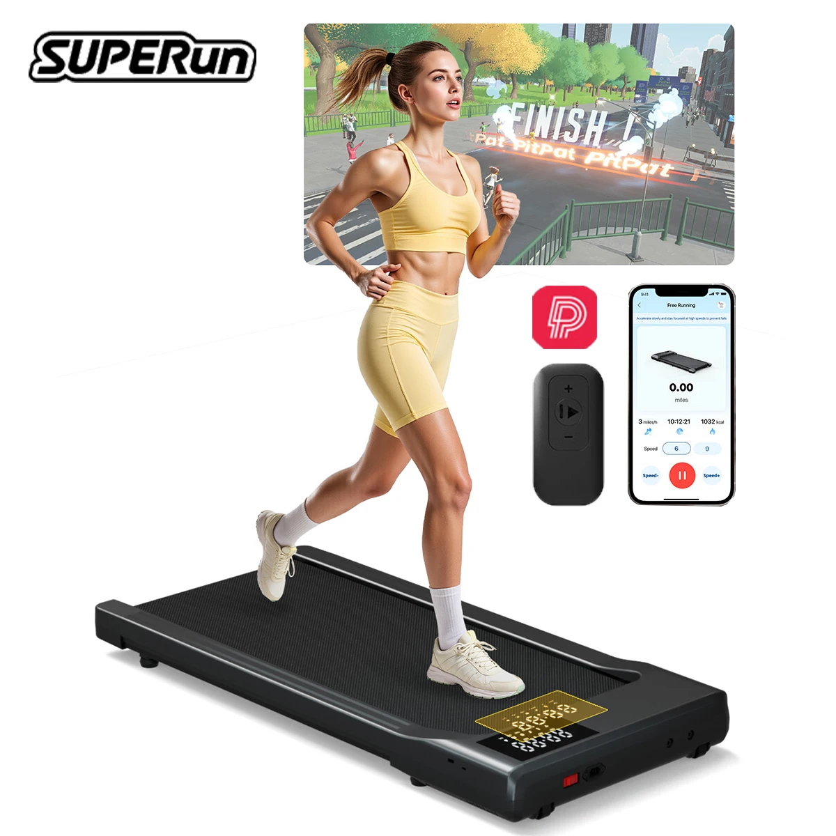 Superun Walking Pad, tapis roulant intelligente da utilizzare sotto la scrivania, ideale per l’ufficio domestico, tapis roulant senza necessità di montaggio, con app e telecomando, display a LED,