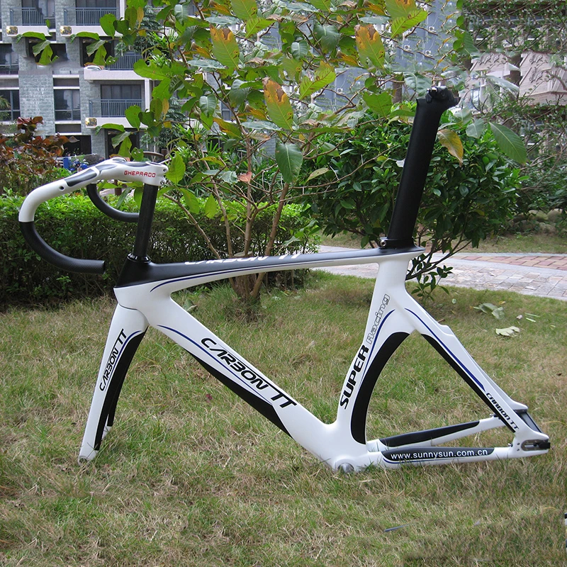 White Carbon Track Bike Frame Fixie Bicycle Single Speed Frameset Fixed Gear Integrated Handle Bar