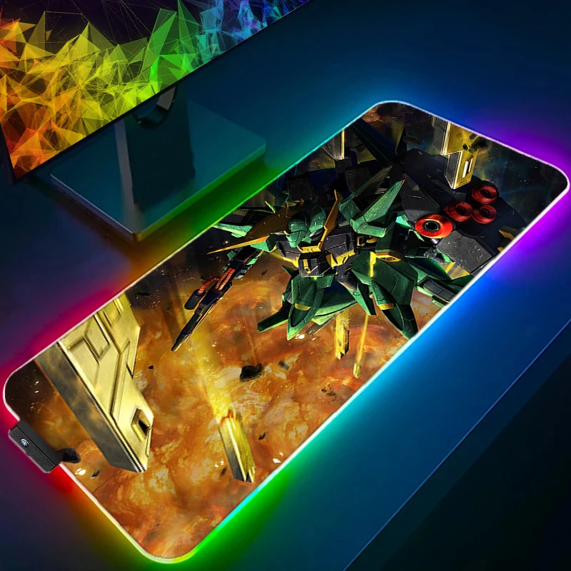 

RGB LED Anime Mousepad Gamer Gaming Mouse Pad Desk Mat M-mechanical W-warrior G-gundam Playmat Computer and Office Pad