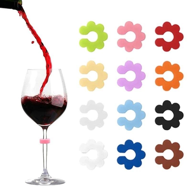 M4YC Durable Silicone Cup Markers For Wine Glasses Colorful Efficient Party Essential