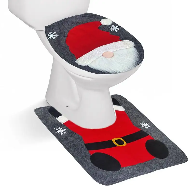 Christmas Gnome Toilet Seat Cover with Rug Gnome Water-Absorbing Toilet Seat Cover for Christmas Dustproof Toilet Seat Cover Set