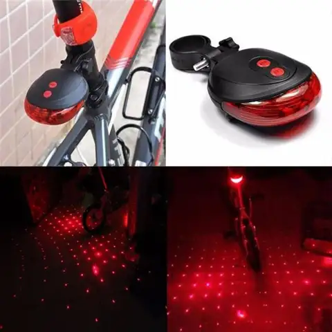 Hett! 1 st/2 st cykel säkerhetsvarning LED-lampa cykel laserlampor LED blinkande lampa bakljus bak cykling 5 LED + 2 laser 10 best sales cykellaser - №9