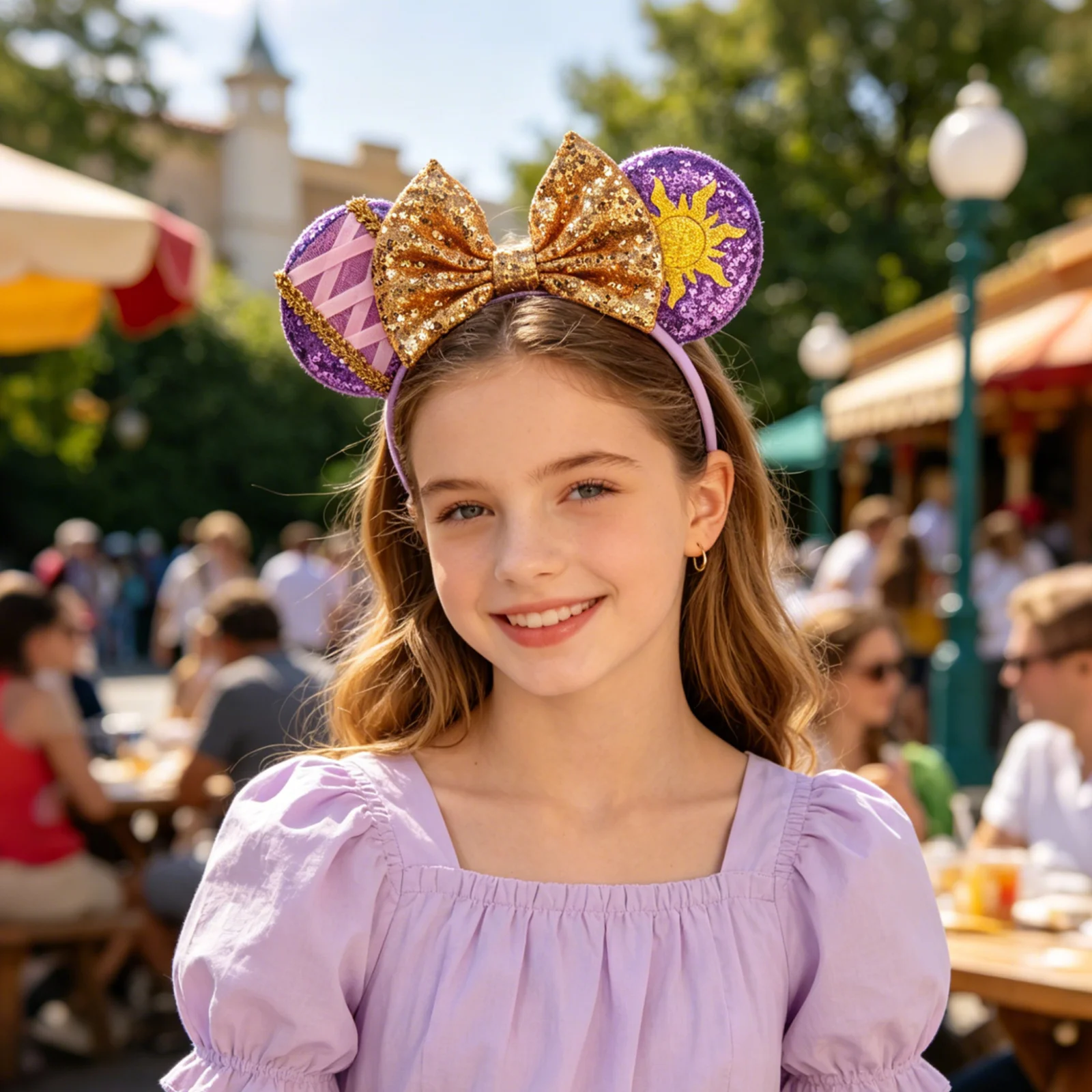 Disney Rapunzel Ears Hair Bands Women Sunflower Sequins Bow Headband Girls Chameleon Pascal Hair Accessories For Kids Party Gift - view 5