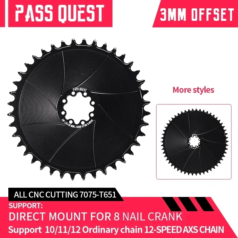 PASS QUEST 8 nails AERO Round Narrow Wide Chainring 3mmOffset For FORCE Direct Mount Crank Gravel Bike AXS 12 Speed Chain 38-54T