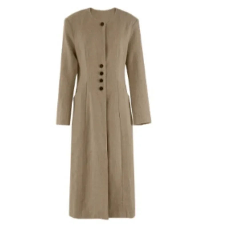 

SuperAen Autumn and Winter New Design Korean Style V-neck Long Trench Coat Niche Commuter Long Coat