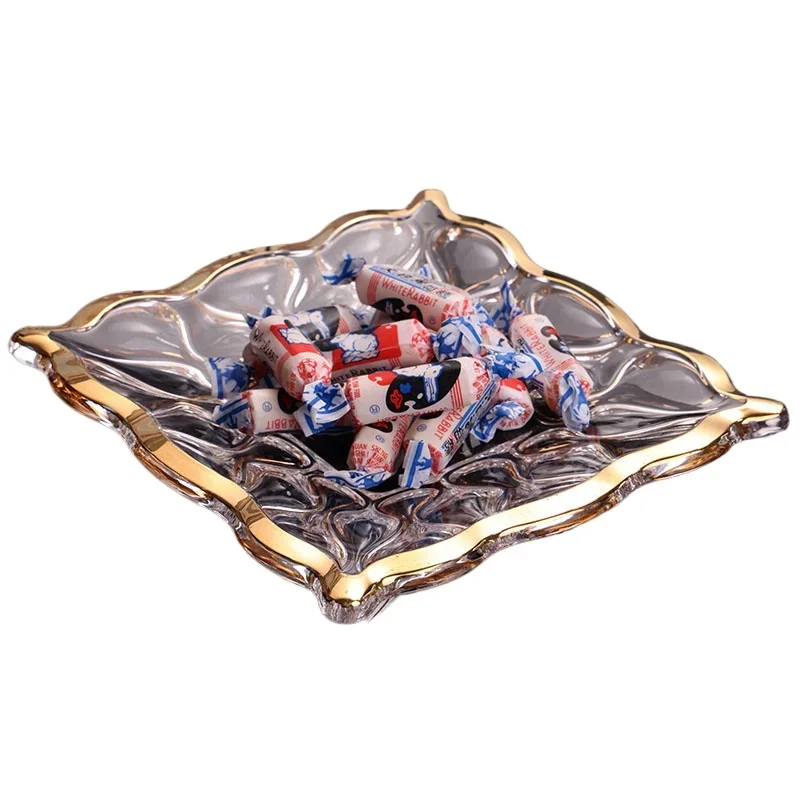 

Exquisite gold-painted crystal glass candy plate snack plate household living room