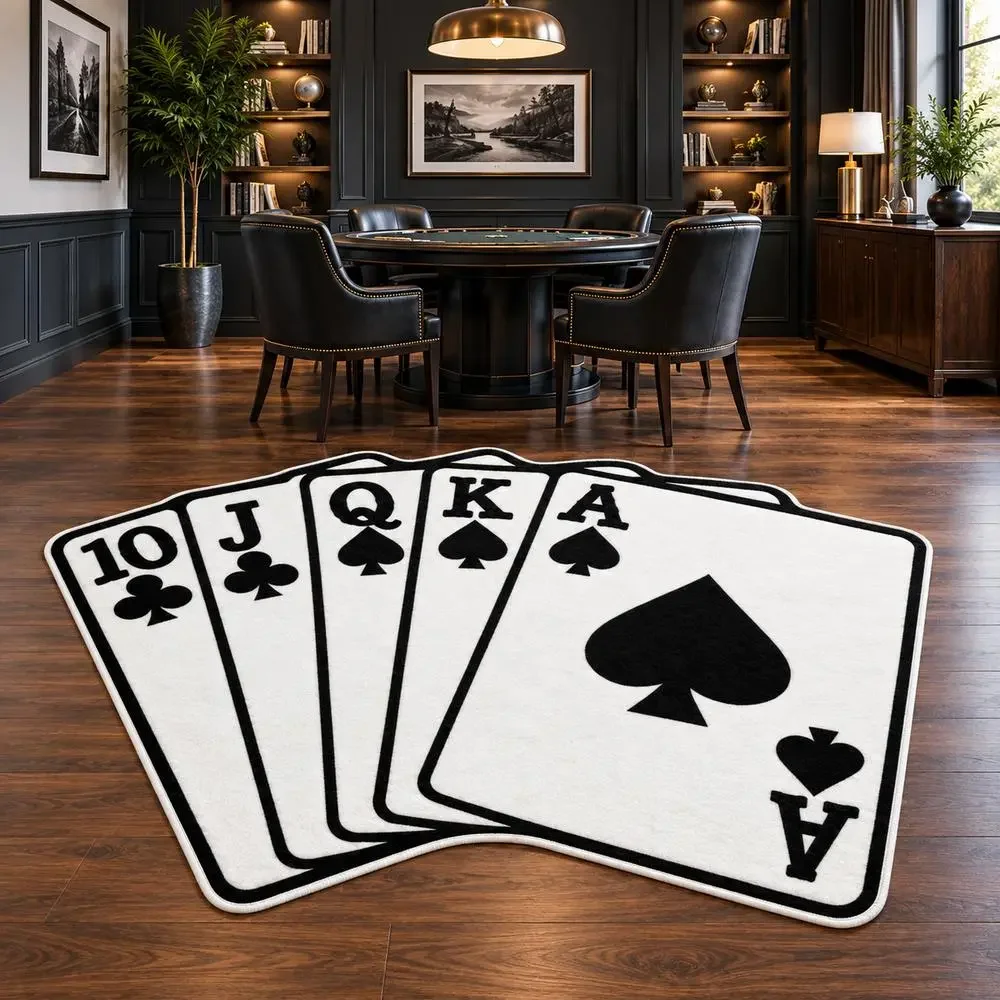 Flush Playing Cards 10 J Q K A Shaped Area Rug, Soft Flannel Floor Mat for Game Living Room Office Bar and Casino Home Decor