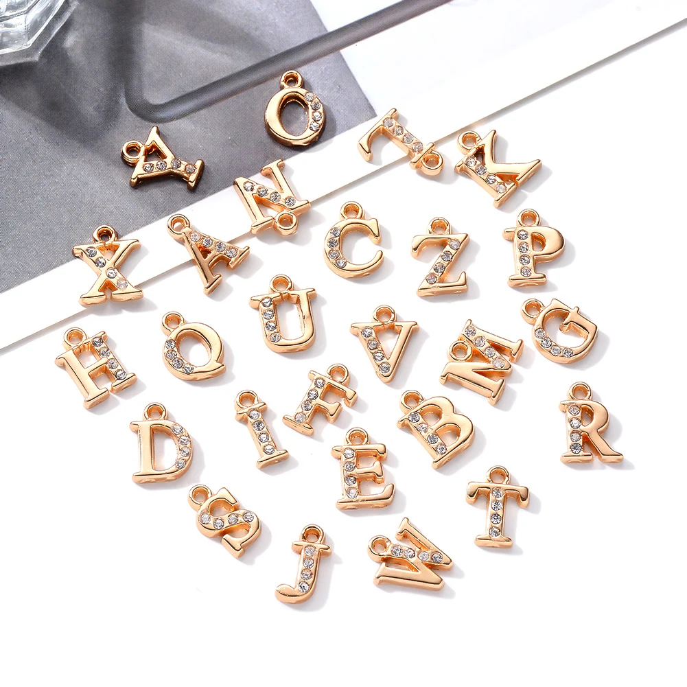 26Pcs/Set Alloy Rhinestone Charms About 13*9 mm A~Z Letter Alphabet Charms Pendants for Women Necklace DIY Jewelry Accessories