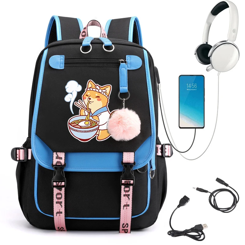 Usb Charging Schoolbag Ramen Shiba Cute Animal Cartoon Backpack School Backpack Back To School Backpack Bags Anime Bookbag