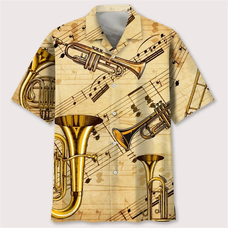 Men's Designer Hawaii Shirts Short Sleeve Y2k Tops Fashion Streetwear Print Guitar Music Hiphop Casual Vintage Female Blouse 4XL