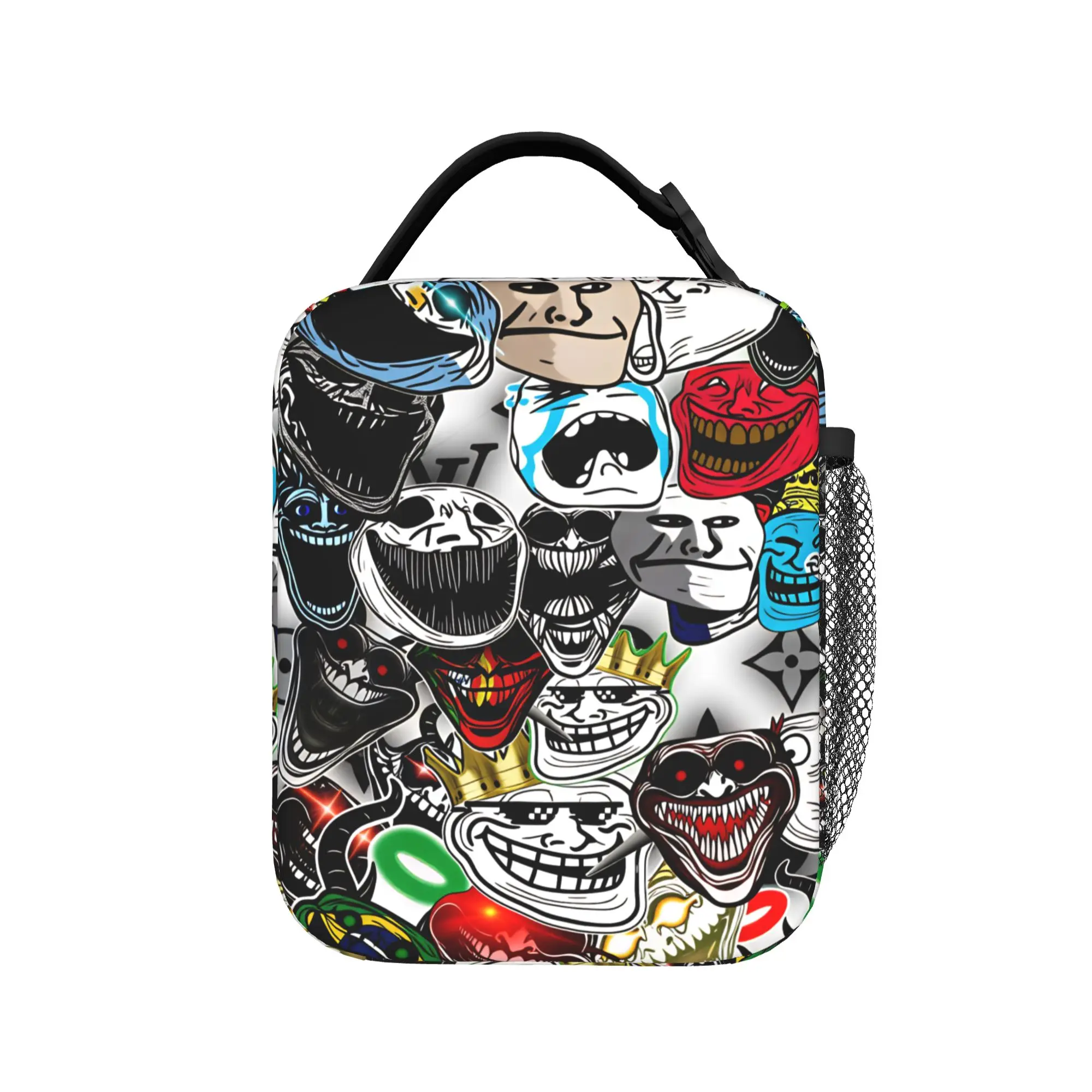 Trollface Funny Lunch Bag  Portable Lunch Box Men Office Custom Cooler Bag Cute Oxford Thermal Tote Handbags