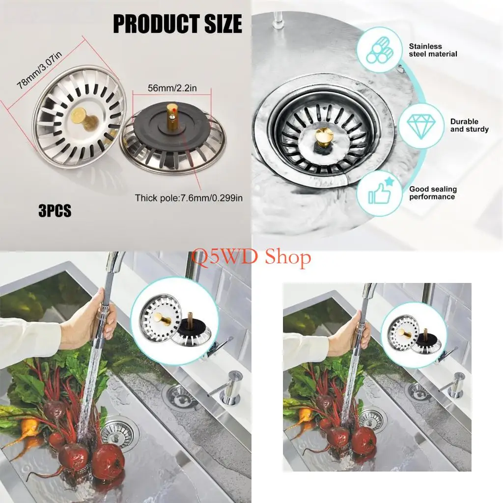 

Q5WD Fast Drainages Sink Strainer Universal Basin Plugs Prevents Clogging for Kitchen