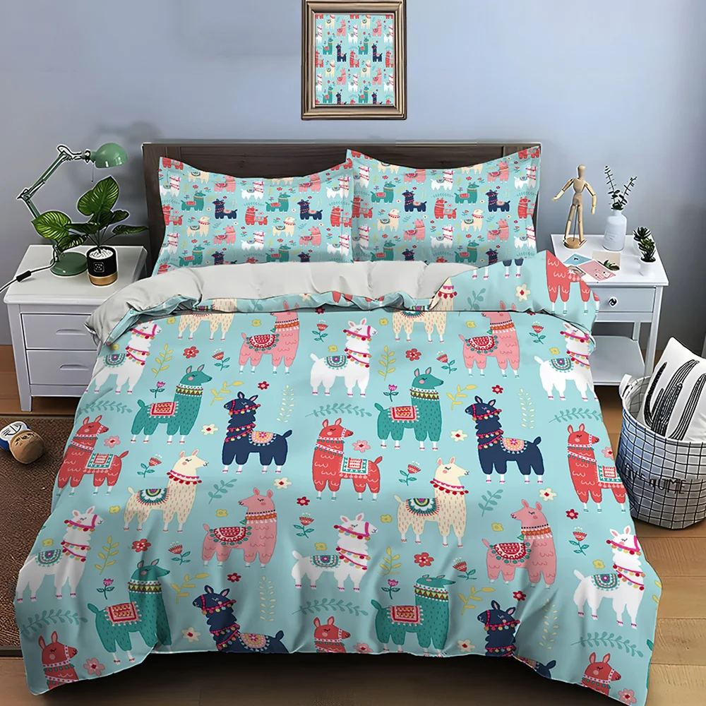 

Cute Cartoon Llama Alpaca Print Bedding Set Duvet Cover 1 Duvet Cover 2 Pillowcases Adult and Children Bedding Set Luxury Gifts