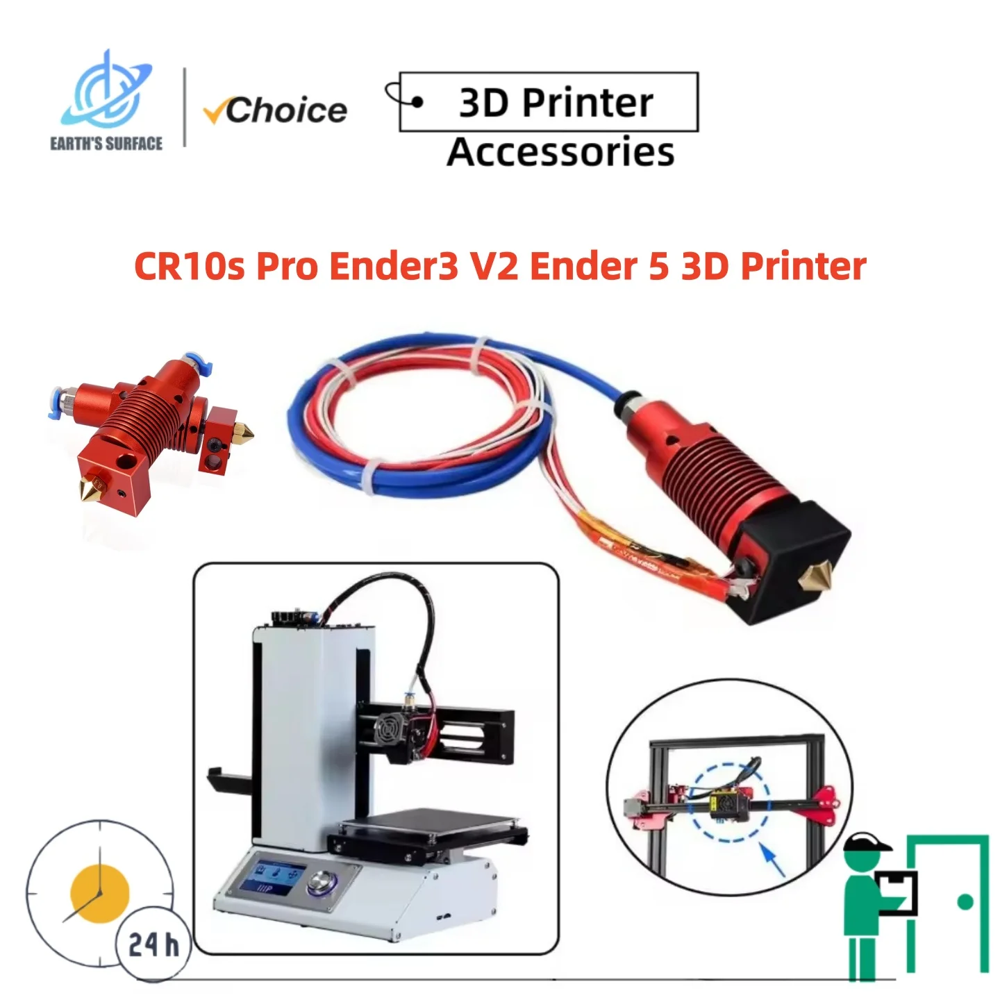 Ender 3 Metal J-Head CR10 MK8 Hotend Extruder Kit Heat Block Nozzle Heater Thermistor for CR10s Pro Ender3 V2 Ender 5 3D Printer