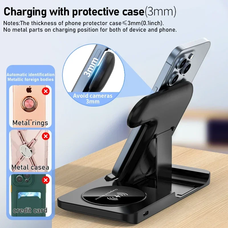 3 in 1 Wireless Charger Foldable Fast Charging Station for iPhone 17 16 15 14 Apple Watch Ultra 10 9 8 AirPods Pro Charger Stand - view 4