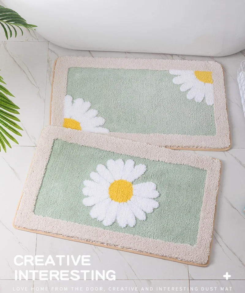 Little Daisy Flocking Bathroom Carpet Non-Slip Absorbent Floor Mat 45x65cm 50x80cm Decorative Area Rug for Household Living Room