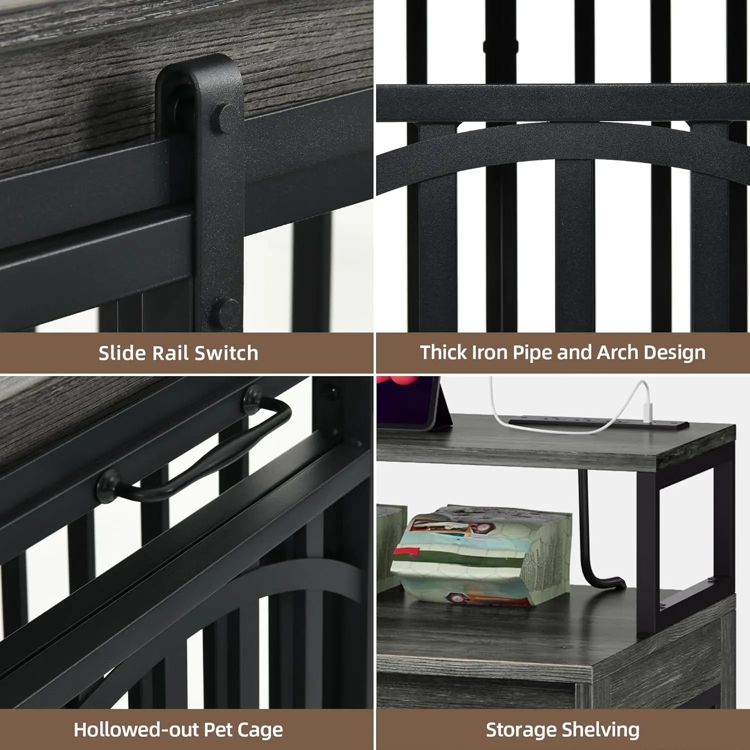 أثاث مزدوج للكلاب مقاس 71 بوصة مزود بإضاءة LED ومنافذ طاقة، وحامل تلفزيون عالي التحمل لبيت الكلاب المزدوج مع أرفف تخزين منزلقة