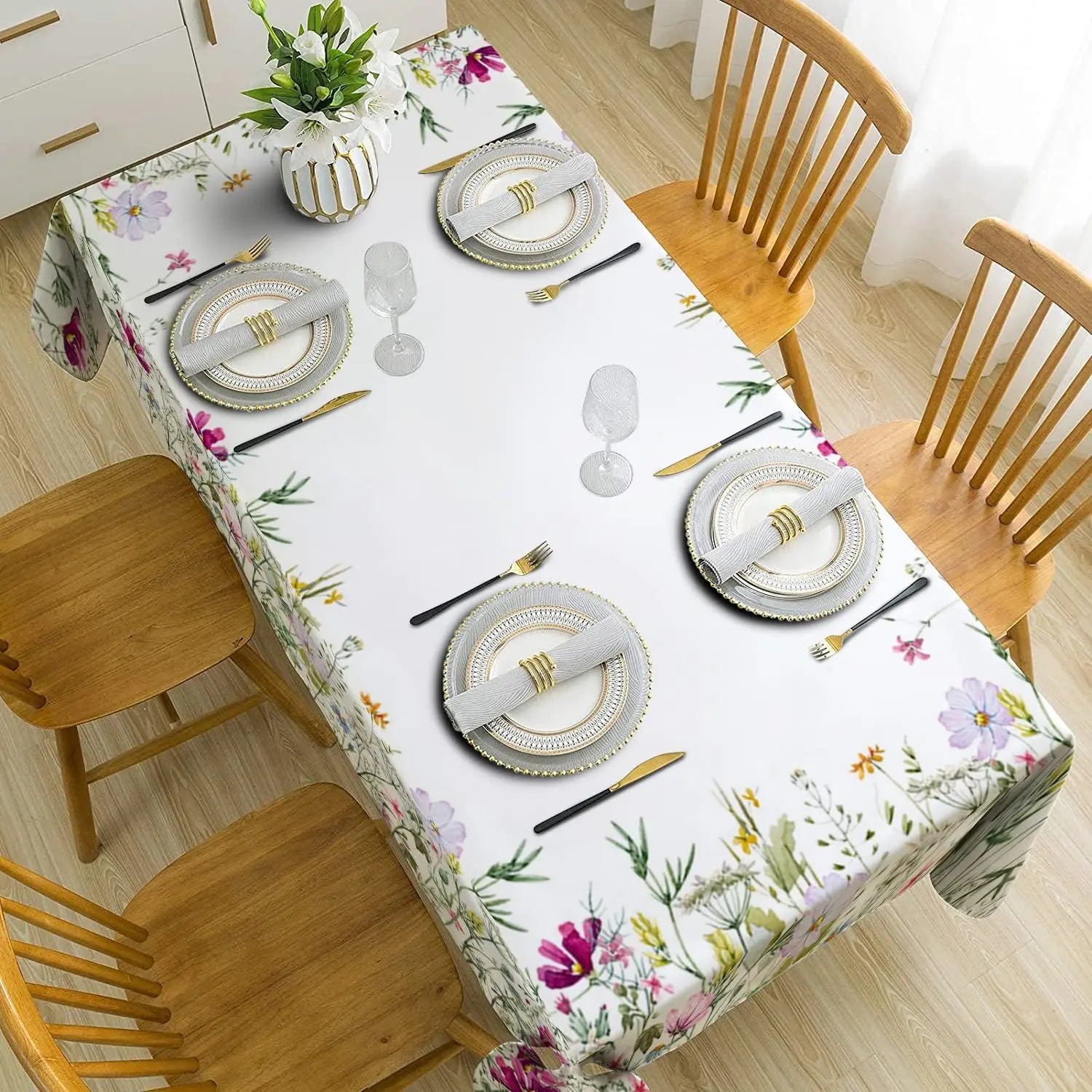 Spring Plant Wildflower Flower Rectangle Waterproof Tablecloth Party Decor Reusable Kitchen Dining Tablecloth Wedding Decoration