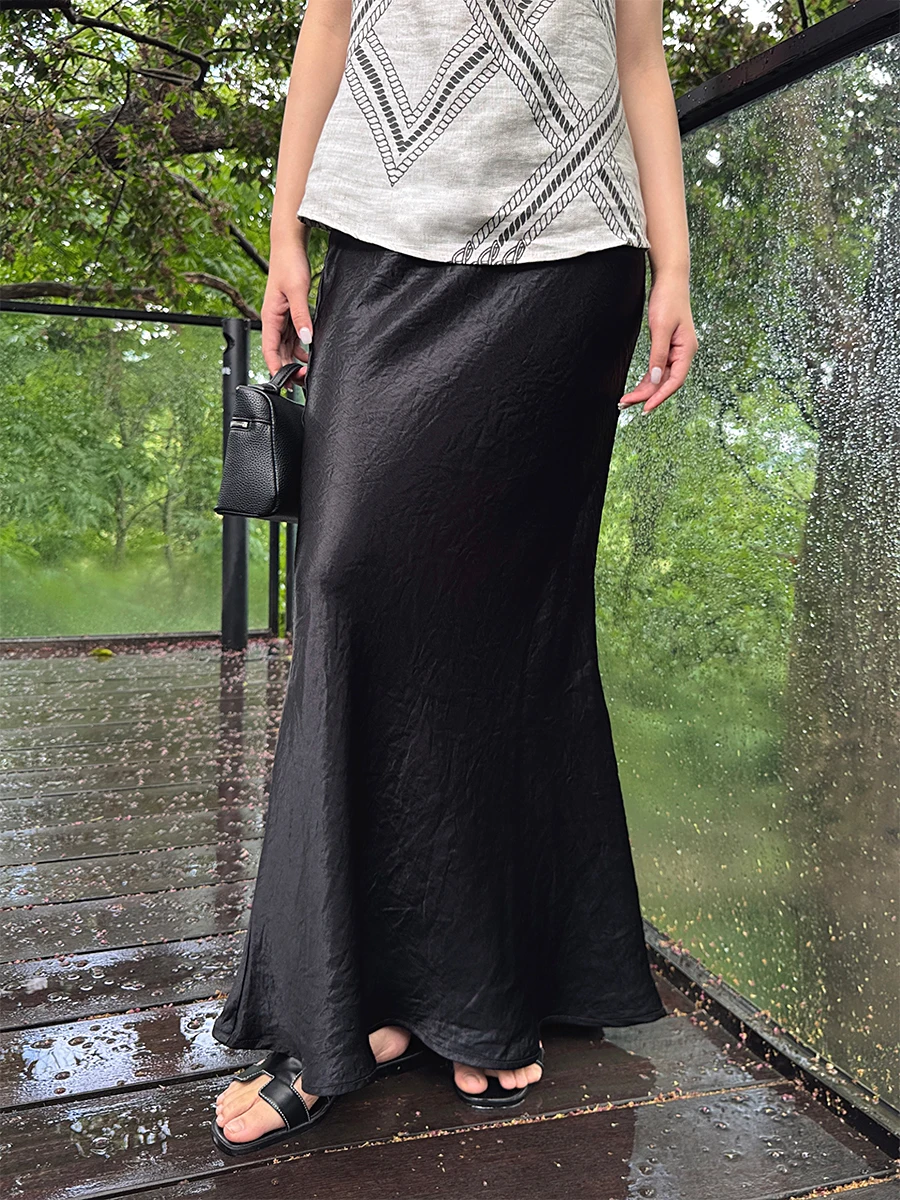 

Ele Long Tailored Skirt High Waist A-Line Pleated Aosphere Fi Tail f Skirt for Women Ci Commuting Casual Wear