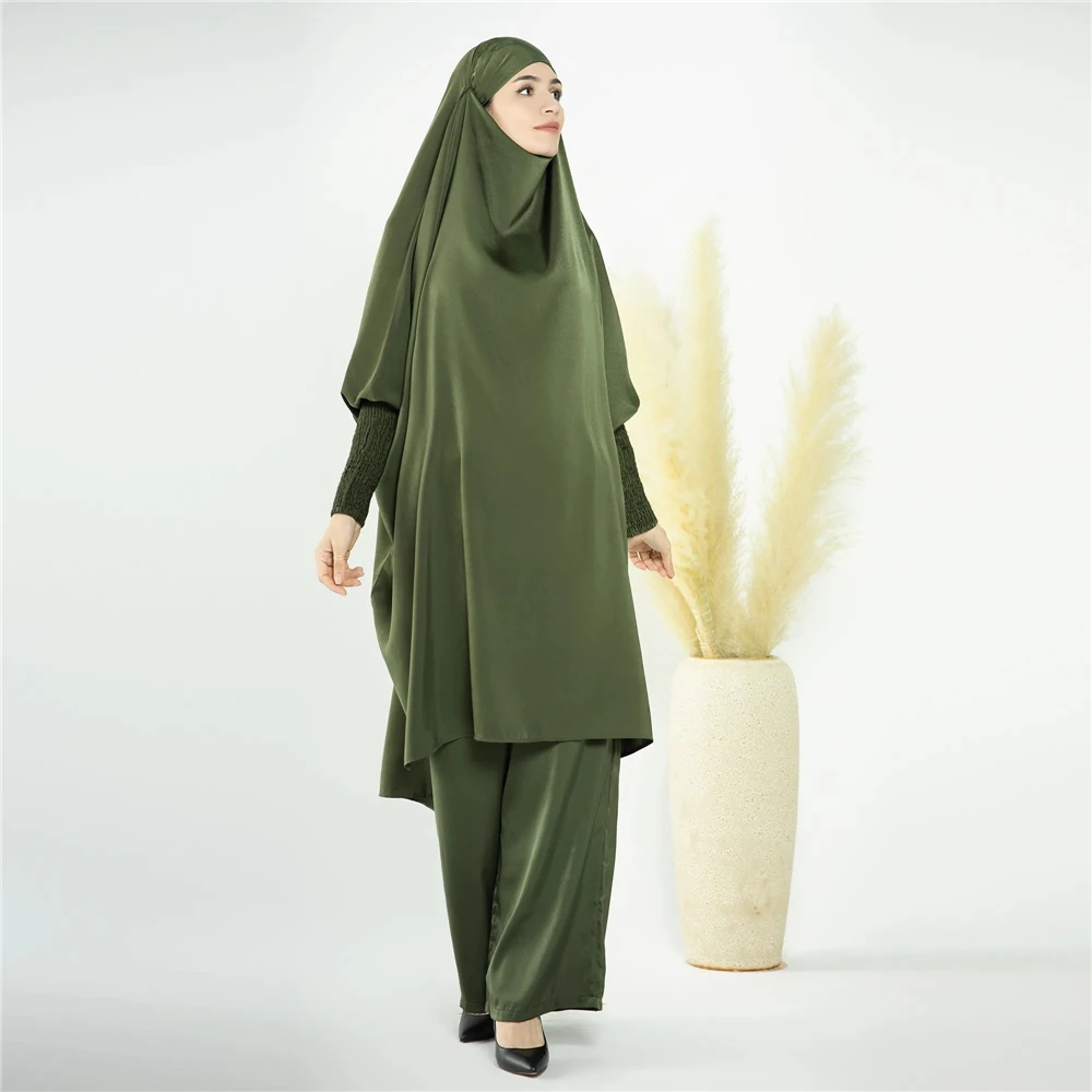 Imagem -02 - Conjunto Khimar de Duas Peças com Capuz para Mulheres Calças Compridas Vestuário de Oração Muçulmana Roupas do Eid Ramadan Abayas Islâmicas Abaya Kaftan Vestido Modesto