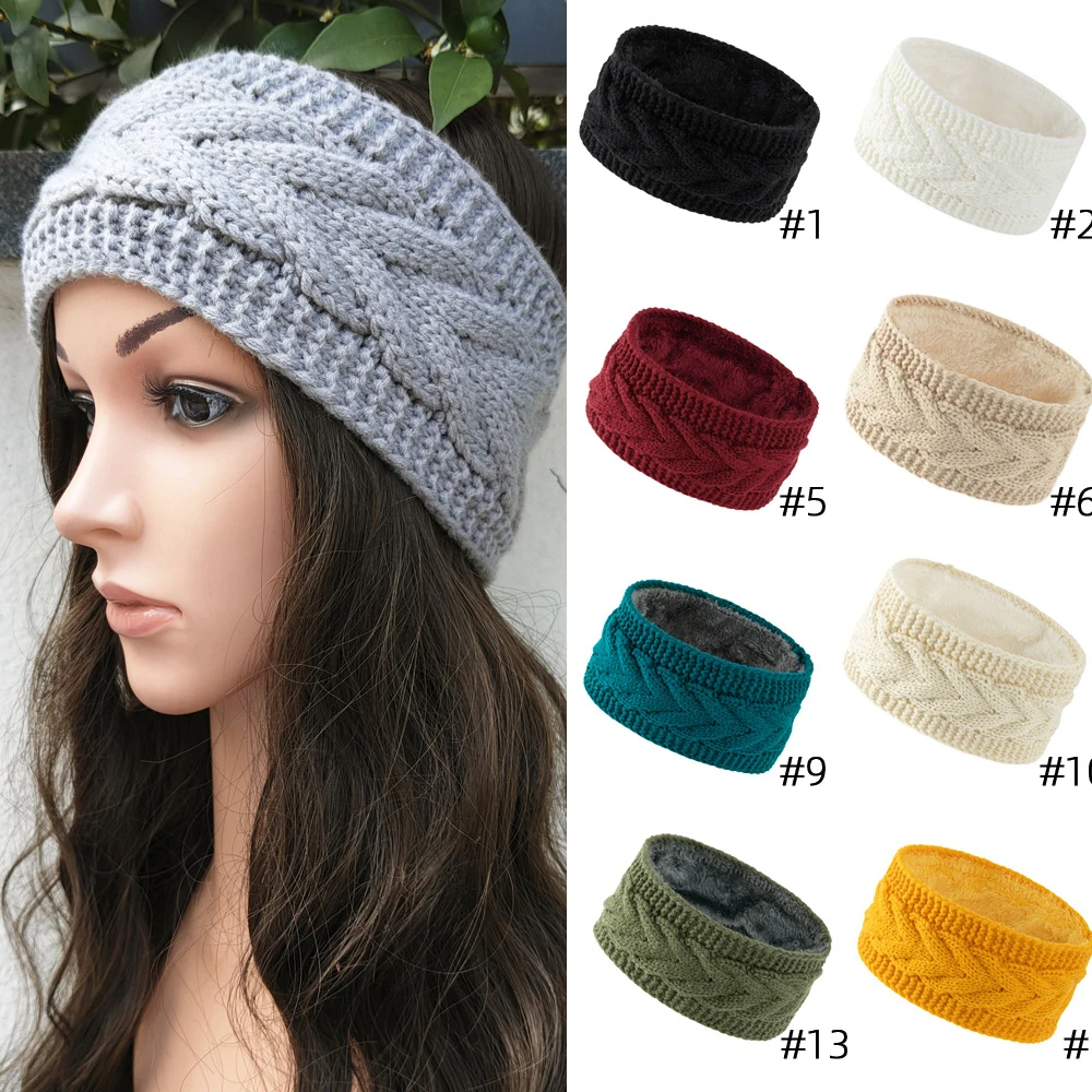 

2025 New Autumn Winter Women Dough Twists Knitted Plush Headband for Women Warm Knitting Hair Bands Solid Color Wide Headwrap
