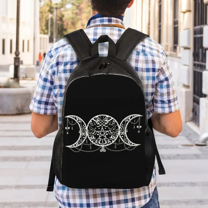 Customized 3D Print Triple Moon Goddess Backpacks Pentagram Pagan Wiccan School College Travel Bags  Bookbag Fits 15 Inch Laptop