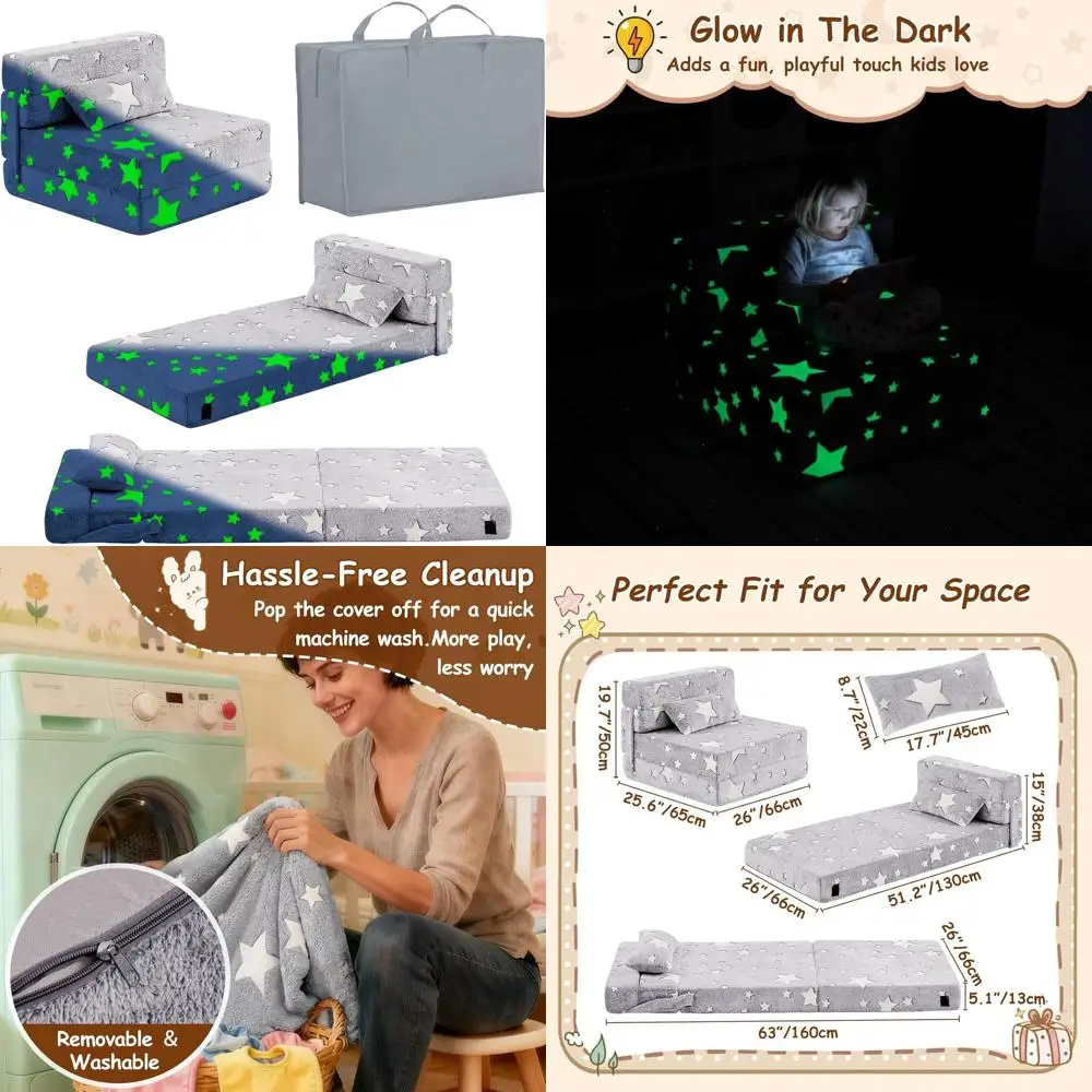 

Portable Folding Sofa Bed with Pillow for Kids, Toddler Nap Mat, and Storage Bag