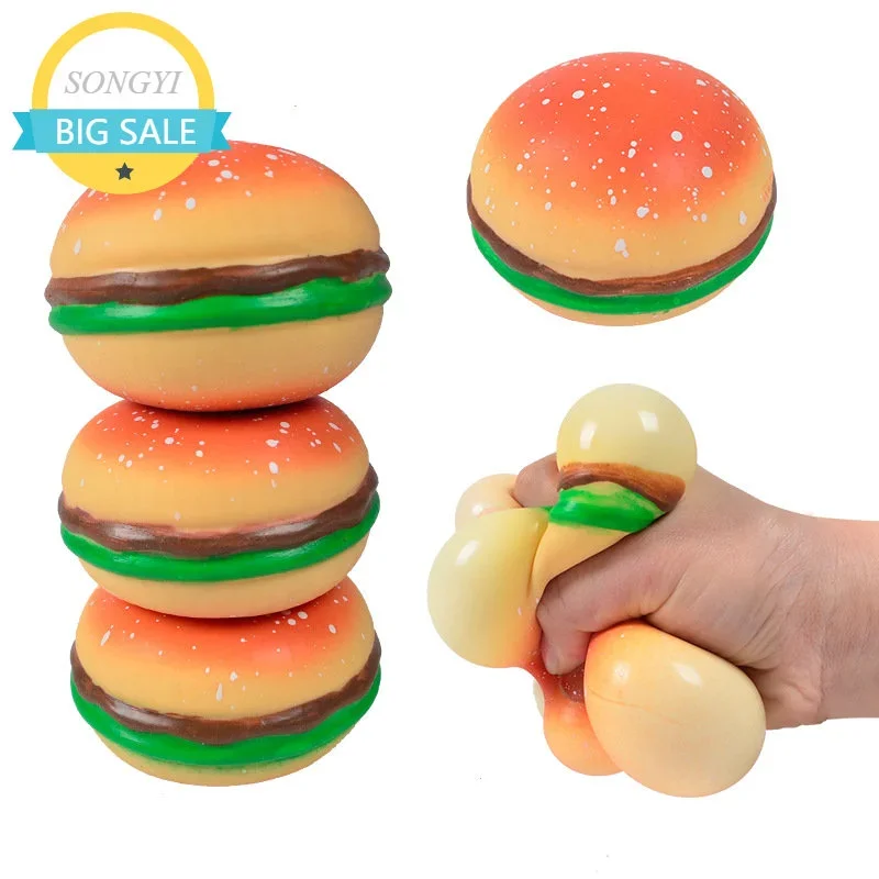 

Burger Stress Ball 3D Squishy Hamburger Fidget Toys Silicone Decompression Silicone Squeeze Fidget Ball Fidget Sensory Toy