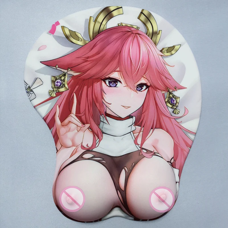 

Genshin Impact Yae Miko Keqing Shenhe Sexy Boobs 3D Mouse Pad with Nipples Soft Silicone Gel Breasts Wrist Rest Oppai Desk Mat