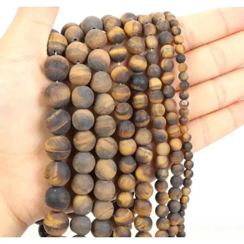 

15inch Fashion Natural Stone Frosted tiger eye Charm Loose Bead DIY Round Beads Jewelry Accessories