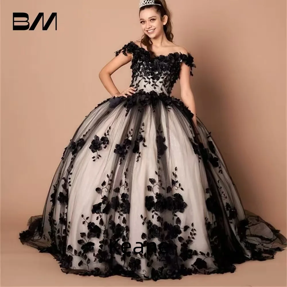 

Black Off the Shoulder Sweet Flowers 15 Quinceanera Dresses Ball Gown Party Dress Prom Gown Formal 15 Year Old Dress Customized