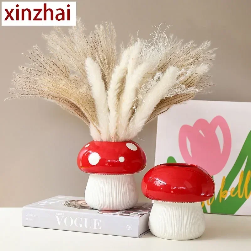 boyouMushroom Shape Ceramic Vase Dried Flower Pampas Grass Living Room Home Decoration Accessories Tabletop Storage Holder