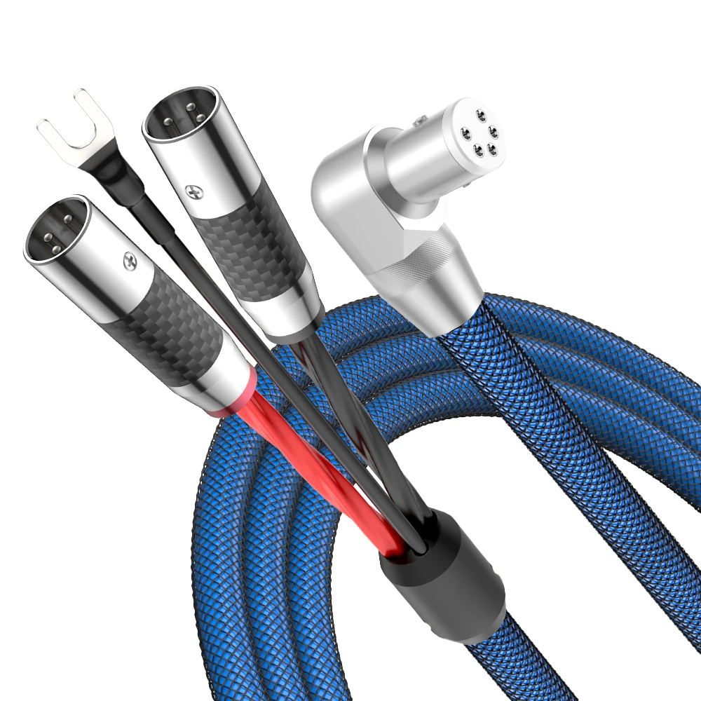 VIBORG LC803 OFC Silver Plated Tonarm Cable Right Angled Rhodium plated 5 Pin DIN Female to 2 XLR Phono Turntables Analog Cable