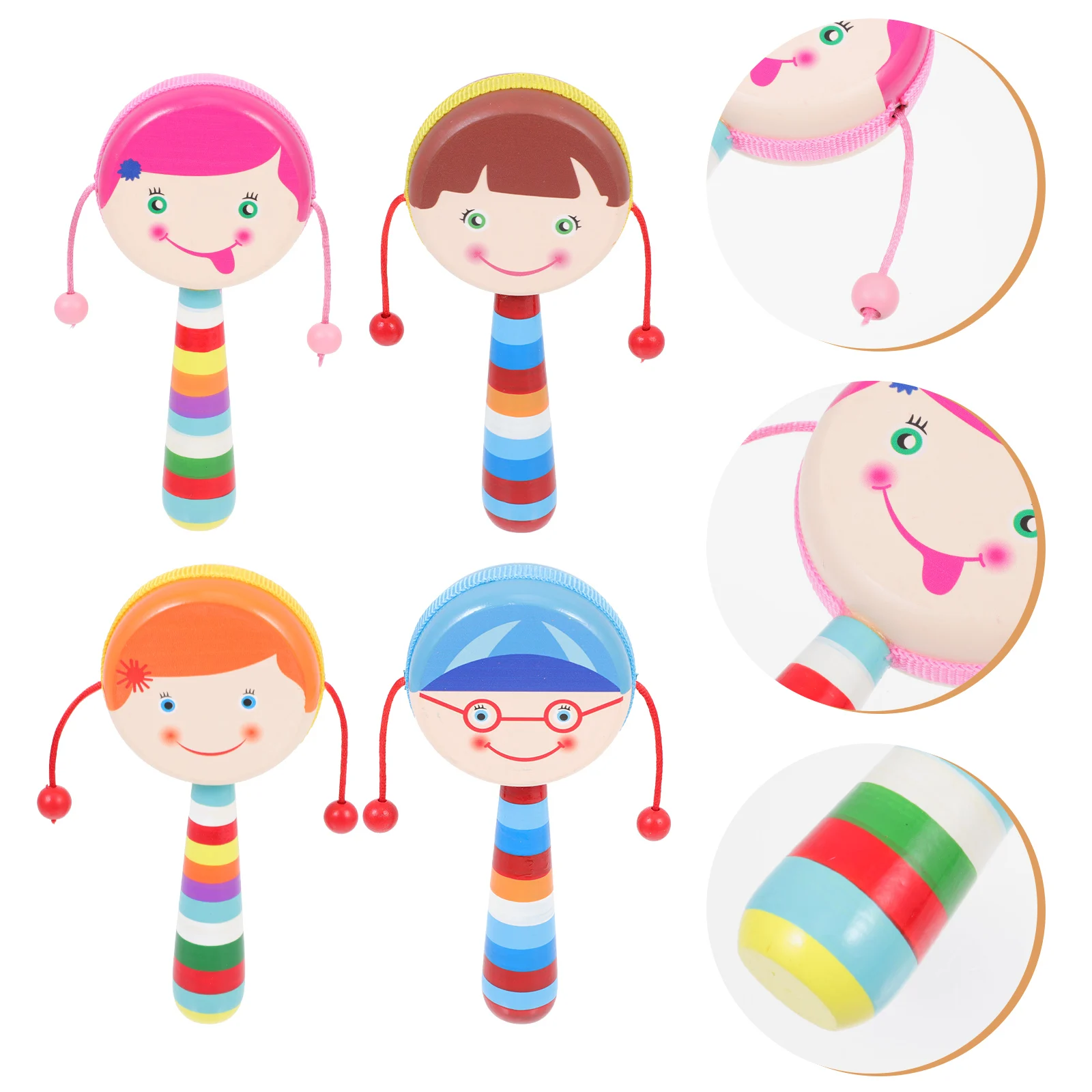 4pcs 나무 드럼 부드러운 광택 가장자리 안전한 음악 교육 아기인지 유아 만화 손