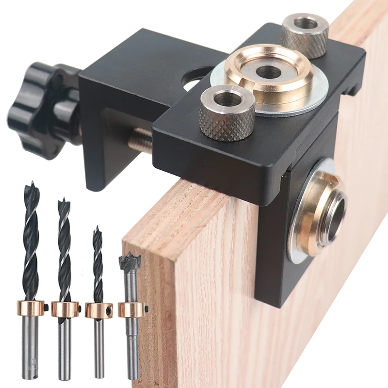 Wood Doweling Jig Pocket Hole Drilling Locator Jig Kit With 6/8/10mm Drill bit Vertical Drill Guide Hole Puncher Tools